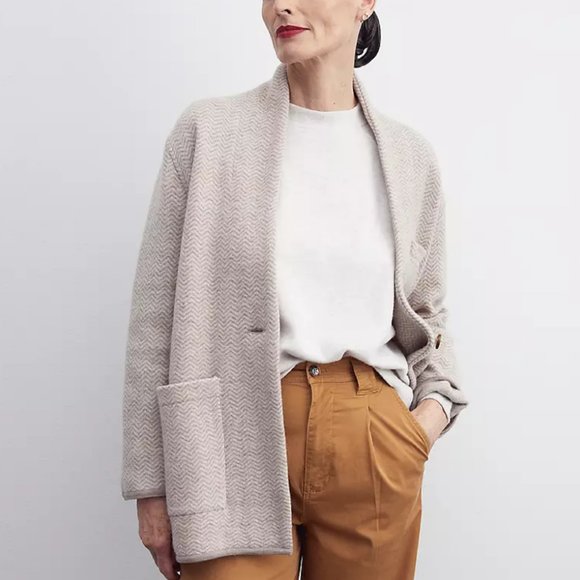 MADEWELL OATMEAL (RE)SOURCED PLUSH MOCKNECK BUTTON-BACK SWEATER TOP - Picture 4 of 5